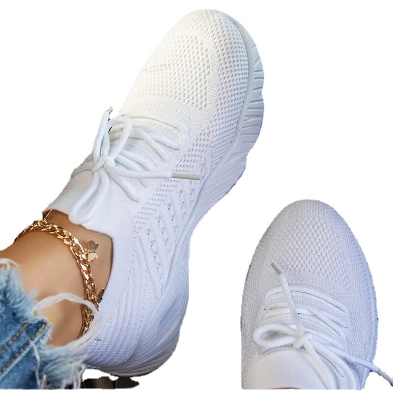 Women's Sneakers Breathable Casual Women Socks Shoes Lace Up Ladies Flats Female Spring Vulcanized Running Zapatillas De Mujer