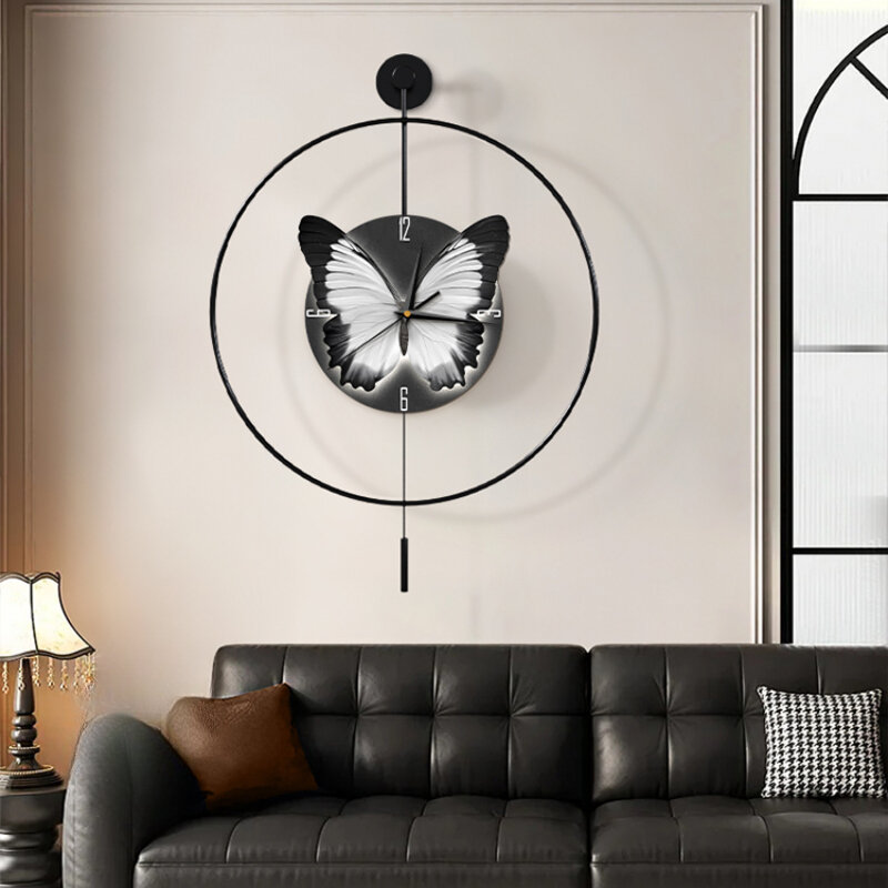 Horloge murale silencieuse papillon de qualité supérieure, lumière créative, horloge de salon de luxe, décoration de la maison, mode simple