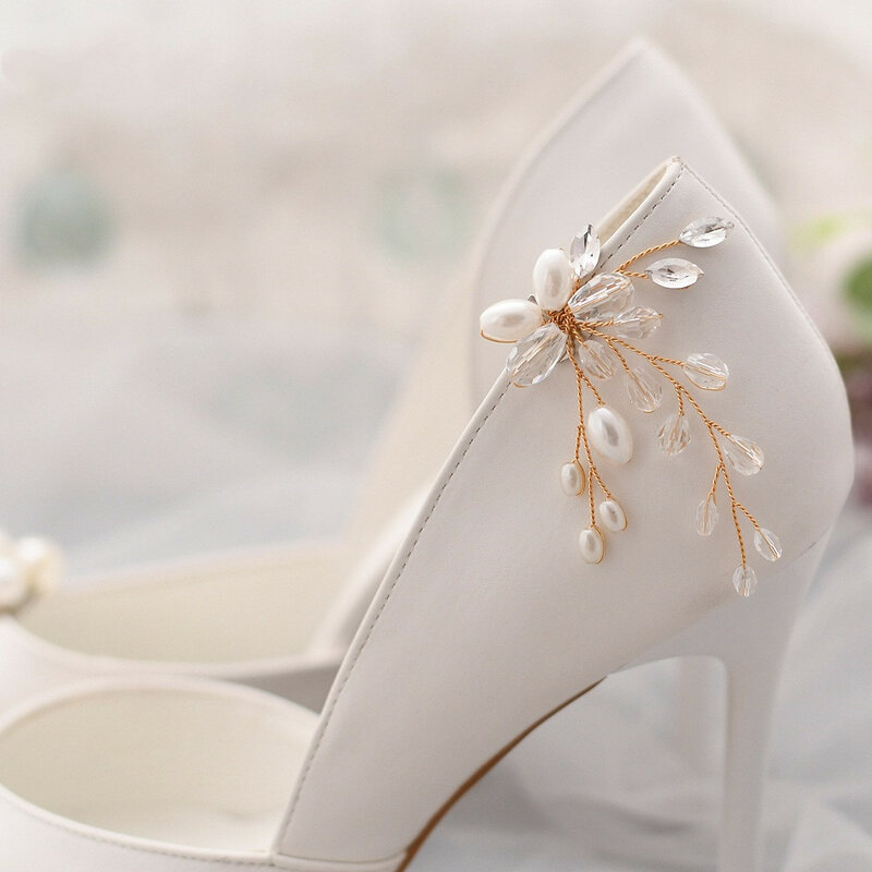 Clips de zapatos de tacón alto para novia, accesorios de decoración de diamantes de imitación, hebilla de zapatos de fiesta, joyería de moda, decoraciones de perlas, 1 par