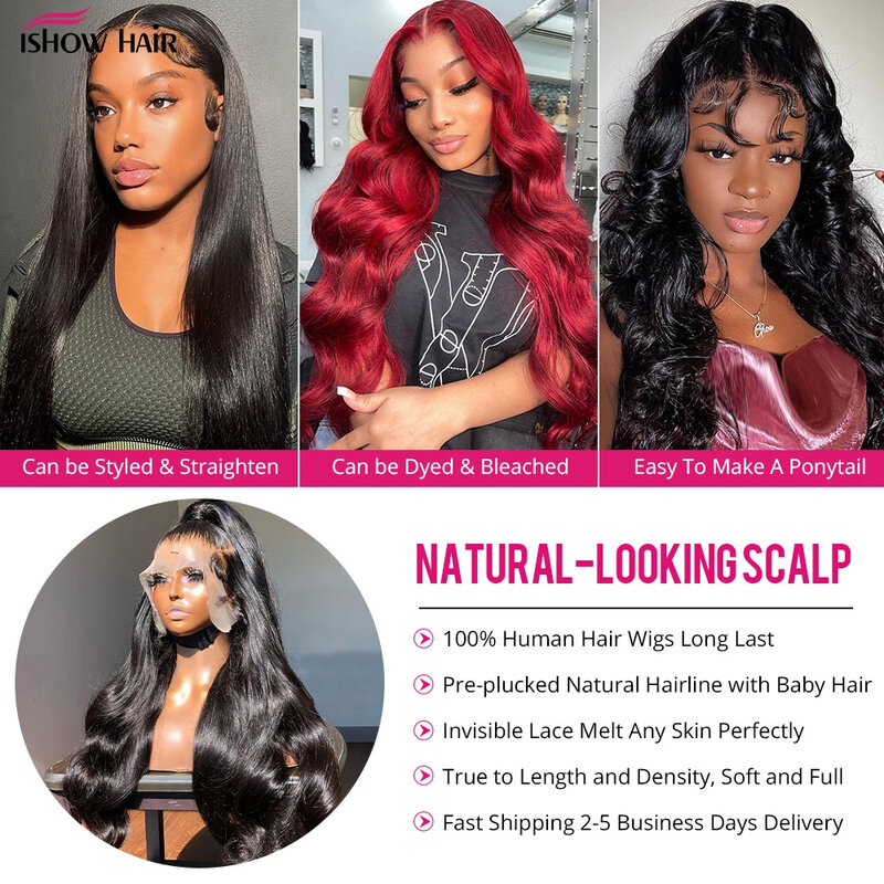Ishow-pelucas frontales de encaje transparente para mujeres negras, cabello humano brasileño, Color Natural, 30 pulgadas, 13x4, 5x5