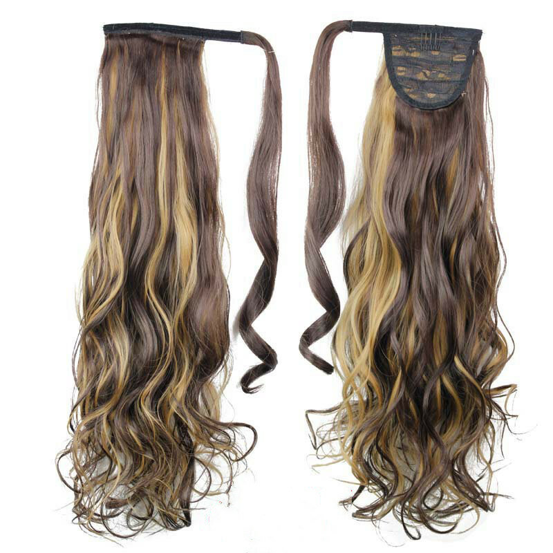 Synthetic Hair Heat Long Layered Flexible Wrap Resistant Wavy Claw Clip On Ponytail Hair Extensions  Natural Curly For Women