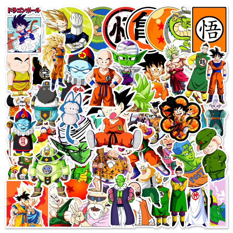 Pegatinas de Dragon Ball para niños, pegatinas de dibujos animados de Son Goku, DIY, para monopatín, portátil, motocicleta, 50/100 piezas