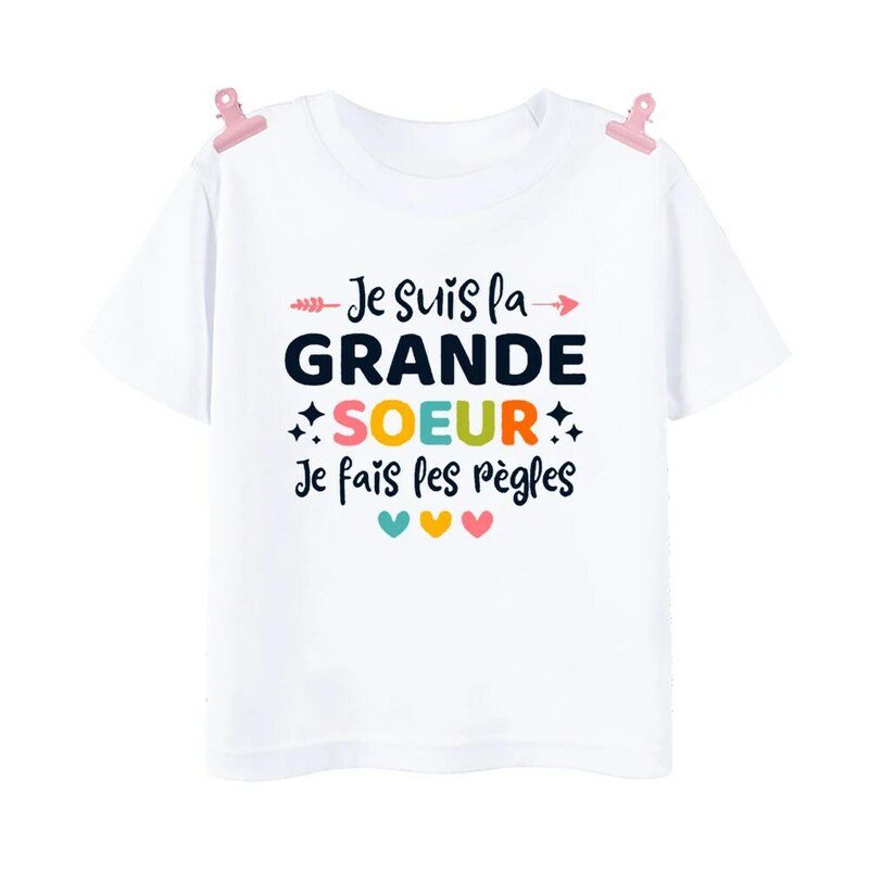 Ik Word Een Zus Frans Bedrukt Shirt Zwangere Aankondiging Meisjes T-Shirt Zus Clothe Tops Kinderen Zomer T-Shirt Met Korte Mouwen