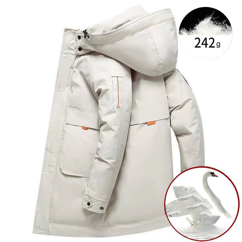 남성용 온열 다운 코트, 화이트 덕 다운 작업복, 야외 남성 코트, 오리지널 고품질 강화 재킷, 영국