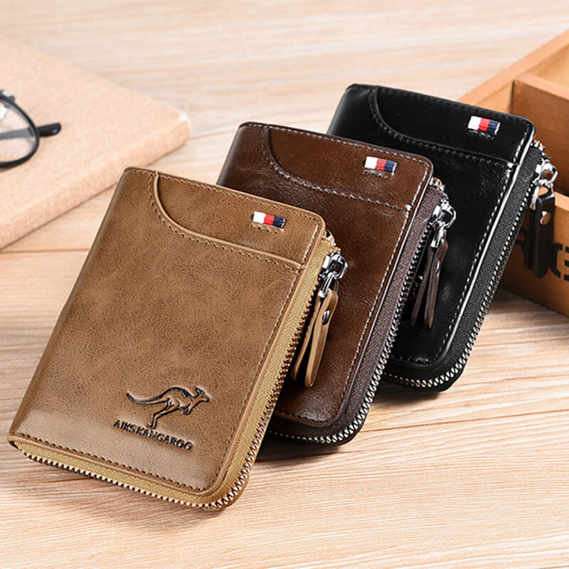 Porte-cartes de visite en cuir pour hommes, sac à main à fermeture éclair, portefeuilles de luxe pour hommes, protection RFID, sacs à main