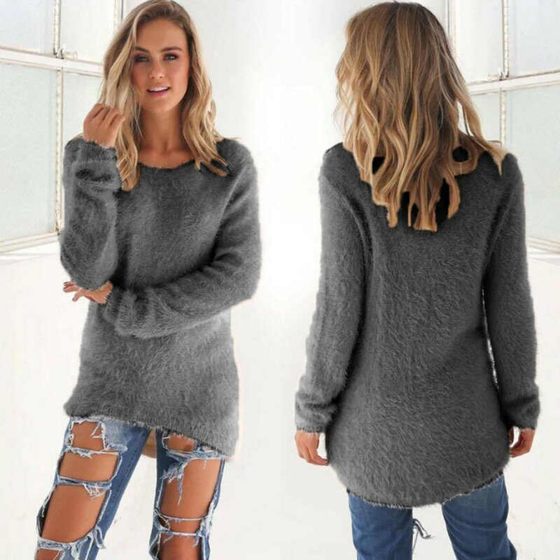 Super miękki i wygodny sweter samodoskonalony sweter w jednolitym kolorze z okrągłym dekoltem damski sweter modny seksowna bluzka damski Hipster