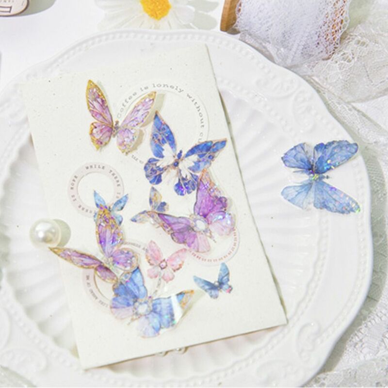 Selotip kolase buatan tangan estetis INS Butterfly Bling Collection selotip kertas hewan peliharaan mengkilap dekorasi Album buku harian Album