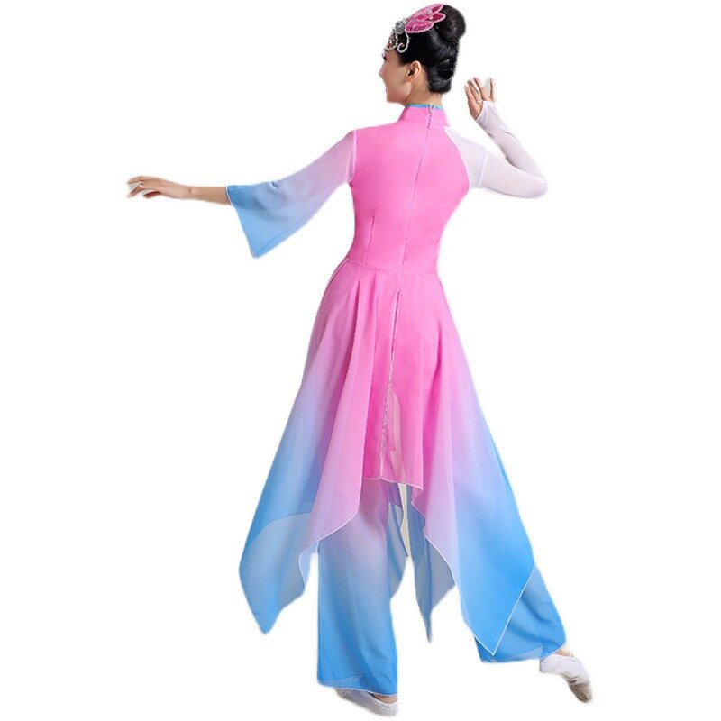 Elegancja nowy wentylator parasol taniec sukienka na występy ludowa sukienka Yangge taniec nowoczesny tańca klasycznego sukienka na występy kobiet