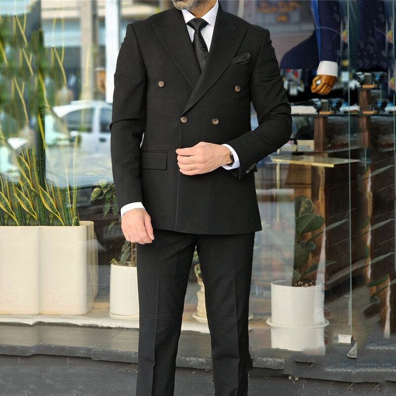 Blazer Formal de doble botonadura para hombre, traje de moda, esmoquin de novio de boda, chaqueta de 2 piezas, pantalones masculinos