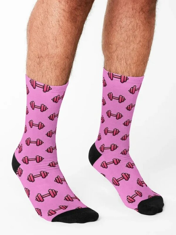 Barbell-Chaussettes courtes pour hommes et femmes, Pink Pixel Art Icon, Chaussettes imprimées
