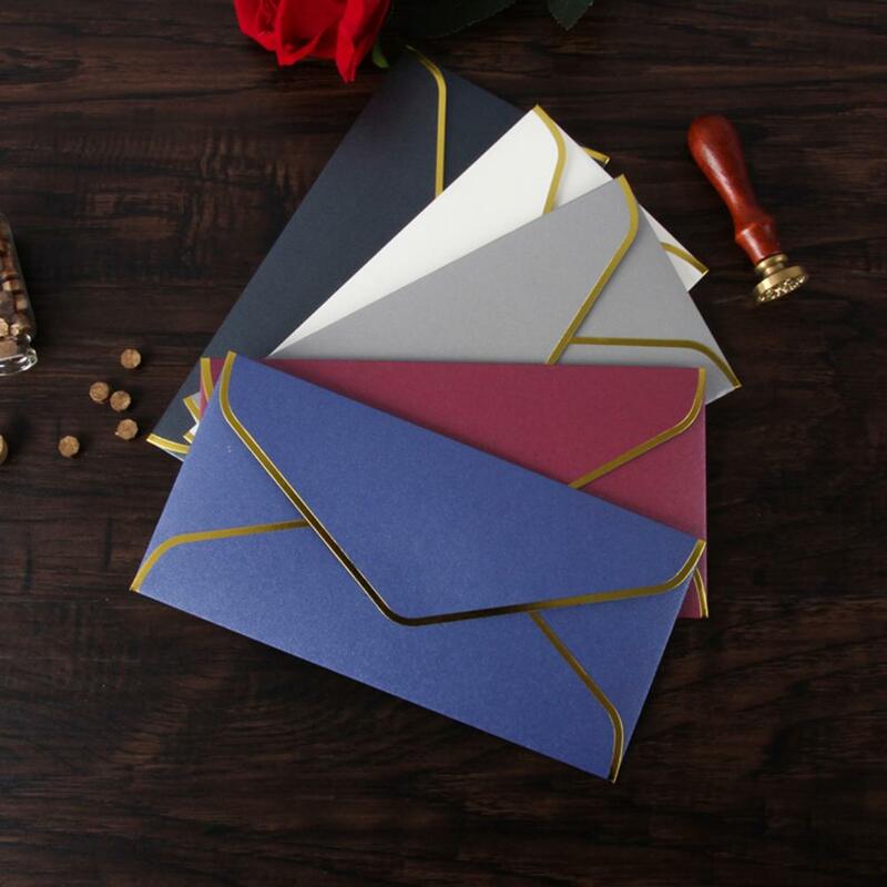 10 Stuks Gouden Rand Envelop V Flap Snel Zegel Luxe Kantoor Cheque Brief Mailing Verjaardag Huwelijksfeesten Uitnodiging Envelop