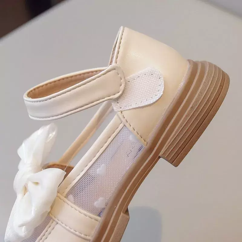 Sapatos de princesa malha respirável feminino com nó arco, sapatos de desempenho infantil, festa de casamento, amor