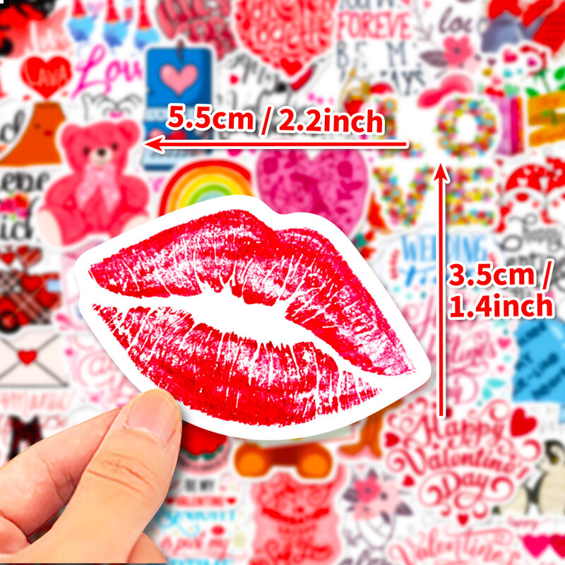 50 buah stiker grafiti seri Hari Valentine romantis, stiker mainan DIY Dekorasi Desktop helm Laptop