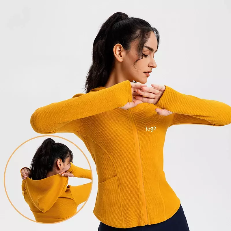 LO Warm Threaded Sweatshirt Women Slim Long Sleeves Quick-drying Zipper Fitness Wear Top Yoga Jacket