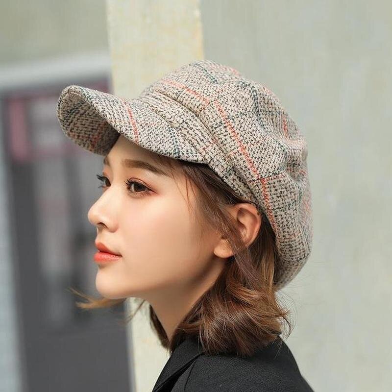 Boné de jornaleiro de lã vintage feminino, moda feminina chapéus, viseira menina, boina de viagem, grossa, quente, outono, inverno
