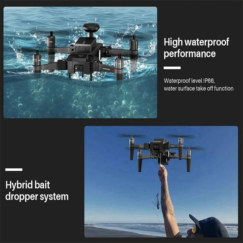 Drone memancing tahan air, mainan RC Drone Mini dapat dilipat kamera 4K untuk laut