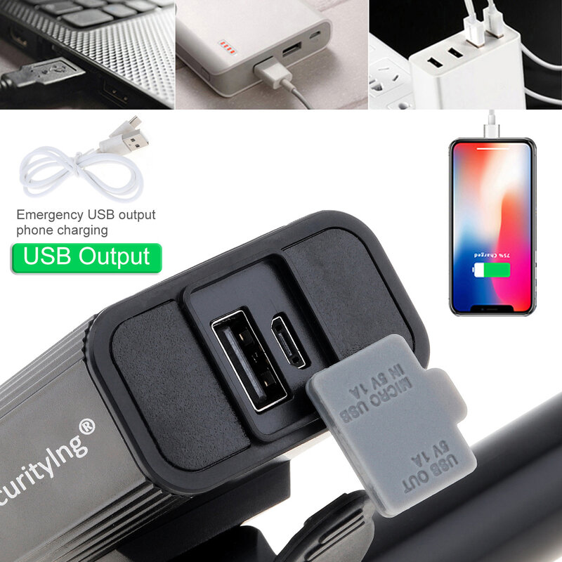 USB قابلة لإعادة الشحن الصمام الدراجة المصباح ، ركوب الليل ، 6 أوضاع الإضاءة ، عرض الطاقة ، الضوء الخلفي مع 4 أوضاع