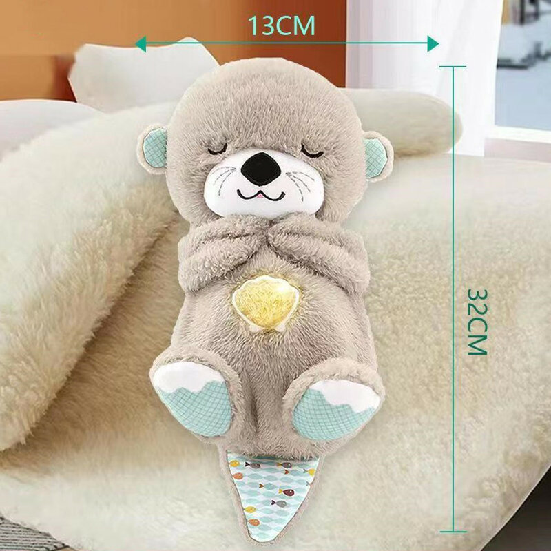 Baby Breathe Bear Baby Music Box Soothing Otter Elephant Plush Doll Soothing Music Sleep Sound Light Cute Early Education Doll