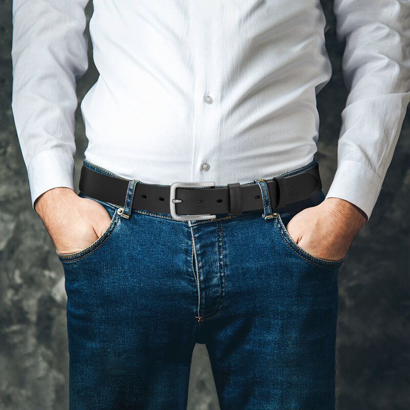 BISON DENIM cintura in vera pelle di alta qualità cinture di Design con fibbia ad ardiglione Vintage cinturino Casual retrò di marca di lusso per Jeans da uomo