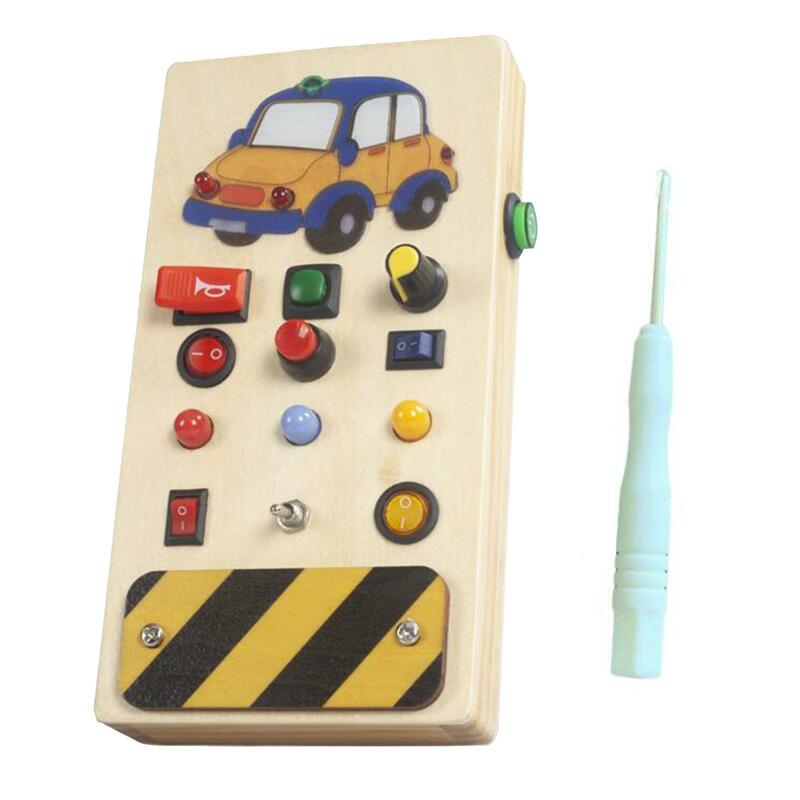 Botão Busy Board com LED para Habilidades Motoras Básicas, Jogos de Cognição, Brinquedos Educativos, Wooden Busy Board, Develop Holiday Gift