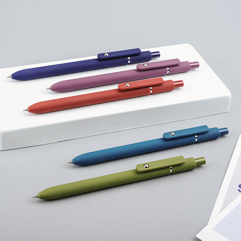 Morandi-Juego de bolígrafos de Gel de 0,5 MM para estudiantes, bolígrafos de tinta de Gel de escritura con recarga negra, material escolar de papelería de tacto suave Kawaii, 5 unids/lote por paquete