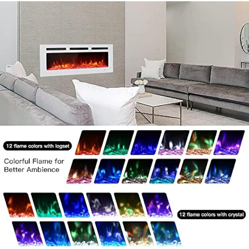 2023 New Maxhonor Electric Fireplace Inserts Freestanding Heater for The Living Room Floating Fireplace with 12 LED Colors,White