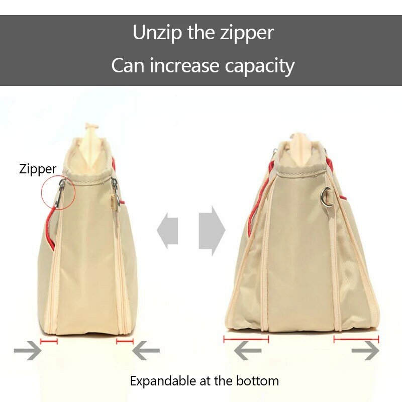 TINBERON Bag Organizer Make Up Cosmetic Bag Fits For luxury Bag liner Handbag Purse Travel Insert Toiletries Storage Bag Nylon