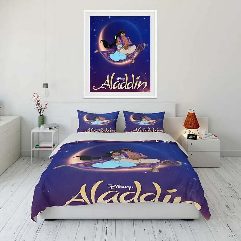 Disne Aladdin Jasmine Princess Cartoon Duvet Cover Bedding Set Anime Comforter Cover for Bedroom Decoration Children Full Size