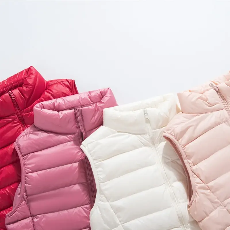 Colete feminino leve, casaco ultraleve, fino, sem mangas, jaqueta puffer fina, 90% branca para baixo, outono e inverno, 2023