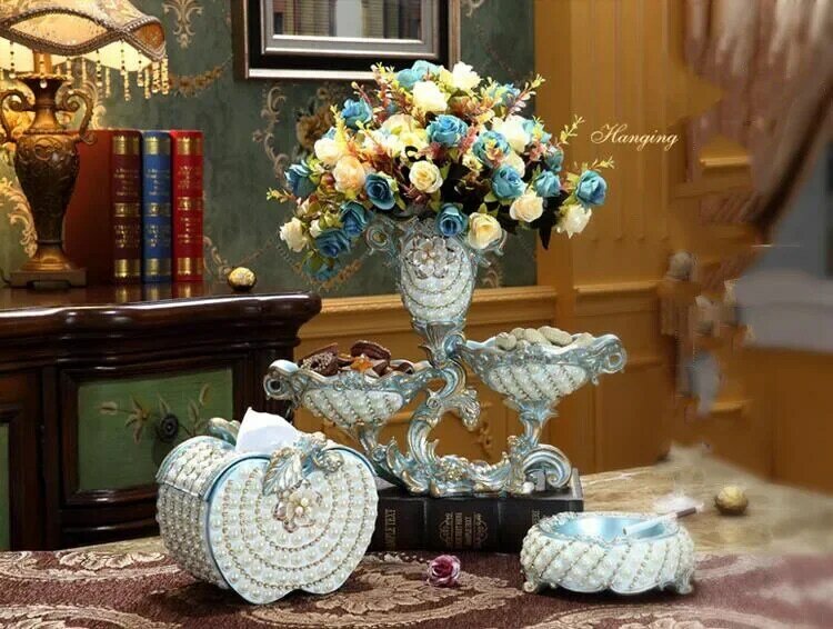 Европейская старинная Роскошная ваза из алмазной смолы, орнаменты, домашняя настенная Искусственная елка, гостиная, настольные фигурки, украшение