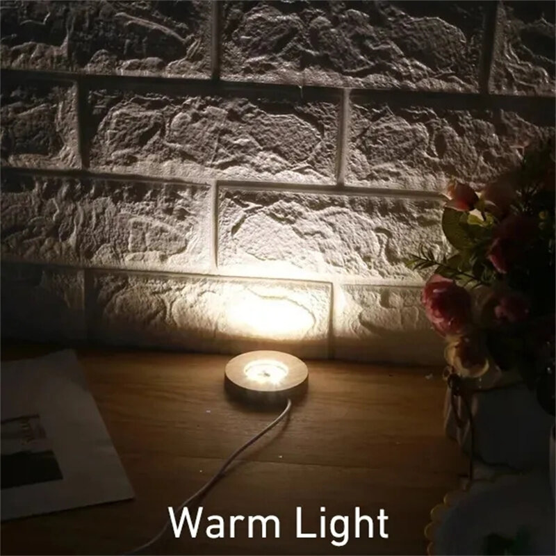 Base de exhibición de resina LED hecha a mano, lámpara de noche de madera redonda con USB, soporte de adorno de resina para dormitorio, 1/2/3/4 piezas