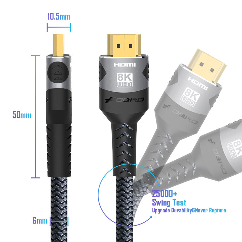 Cable Compatible con HDMI 8K 4K @ 120Hz 8K @ 60Hz HDMI 2,1, adaptador de 48Gbps para RTX 3080 eARC HDR, Cable de vídeo, PC, portátil, TV box, PS5
