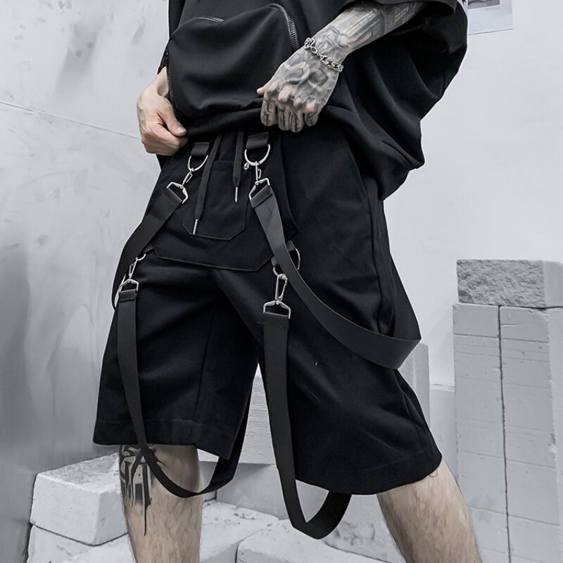 2024 Summer Men Multi-pocket Streamer Patchwork Design Tactical Shorts Y2K High Street Techwear Cropped Pants pantalones cortos