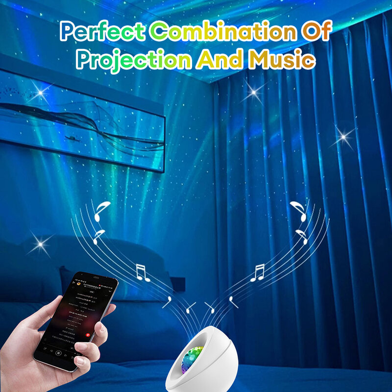 Projetor LED Aurora com Temporizador, Luz Noturna, APP, Controle Remoto, Céu Estrelado, RGBW, Speaker Música, Decoração Do Quarto