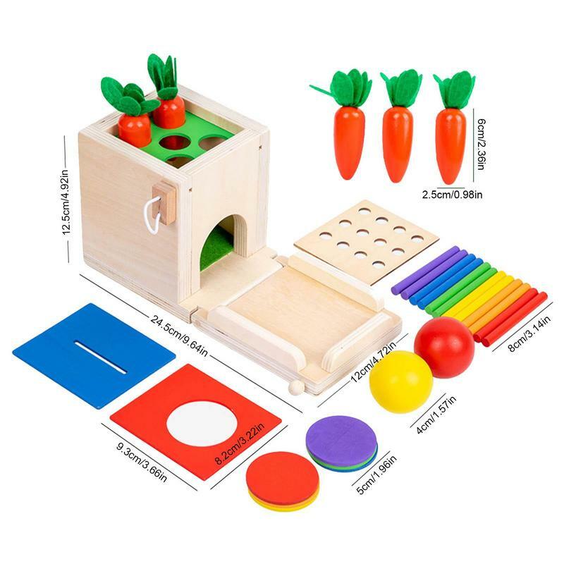 Montessori-Caixa de seleção de madeira infantil, brinquedos de cenoura, jogos de motricidade para crianças, 4 em 1
