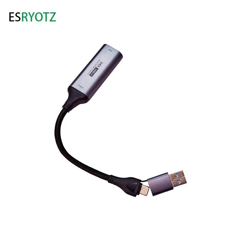 Kartu penangkap Video HD 4K USBA/C ke HDMI, kompatibel dengan Video Capture Card HDMI USB/C papan penangkap Video, Streaming langsung Game