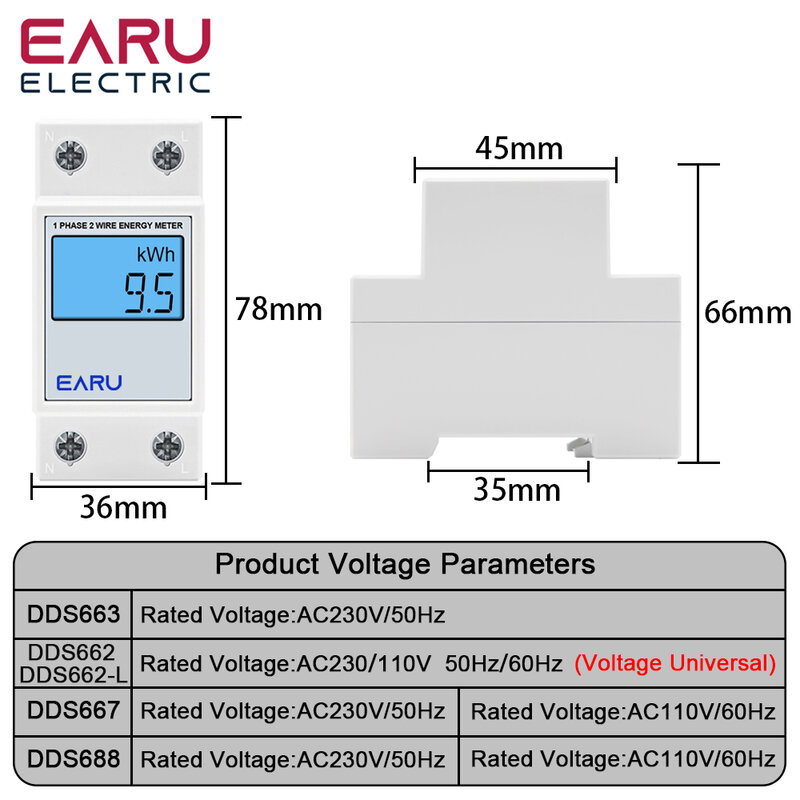 Jednofazowy cyfrowy licznik energii LCD Reset Zero kWh Napięcie Prąd Licznik zużycia energii Elektryczny watomierz 220V Szyna Din
