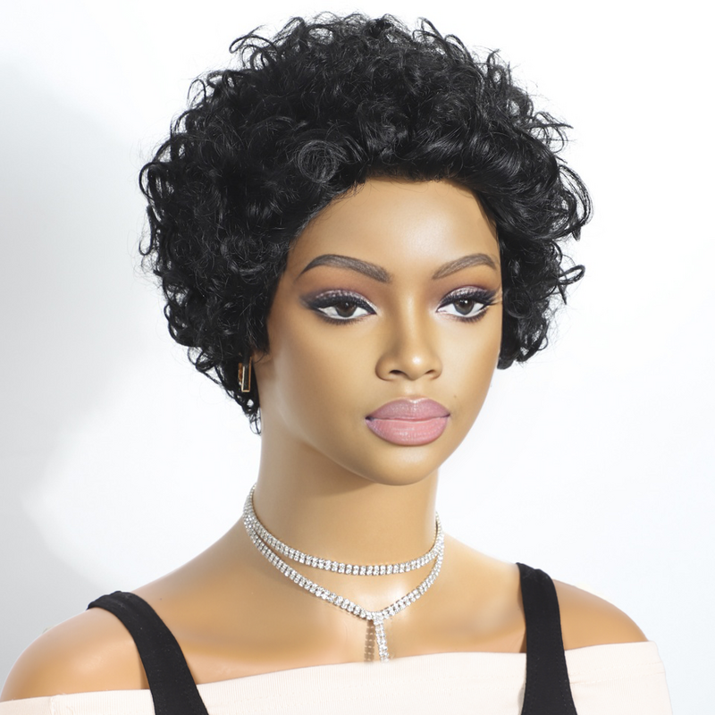 STYLEICON Kinky Curly Machine Made Wigs For Black Women Wear And Go Pixie Cut Short Wig Brazilian Virgin Remy Human Hair Wigs