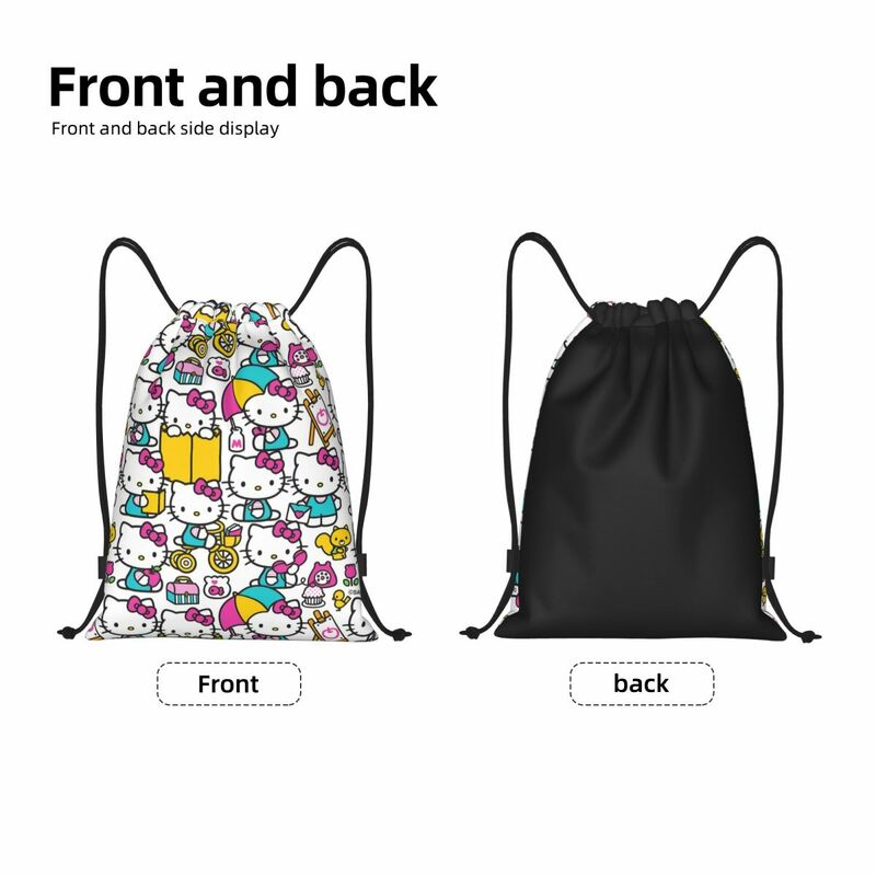 Custom Hello Kitty Cartoon Drawstring Backpack Sports Gym Bag for Men Women Training Sackpack