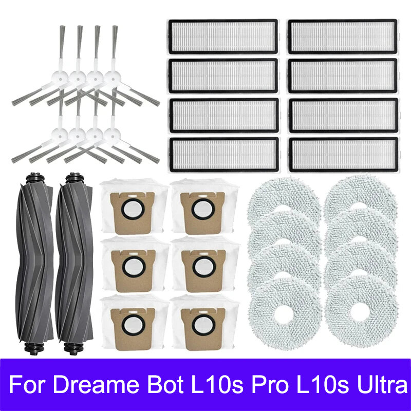 Cocok untuk Dreame Bot L10s Pro L10s Ultra Robot suku cadang penyedot debu, sikat samping, Filter, lap pel, kantong debu