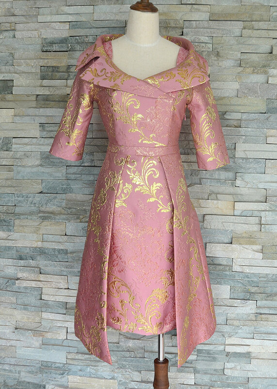 Изготовленное на заказ парчовое платье для матери невесты свадебное платье Тканое платье для матери наряд для невесты с широким открытым вырезом