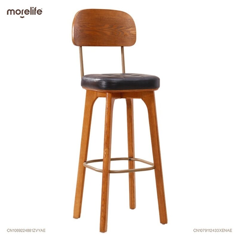 Cadeiras de madeira maciça com fezes altas, nórdico, retro, moderno, minimalista, contador, caixa registradora, encostos, cadeira, luxo acessível