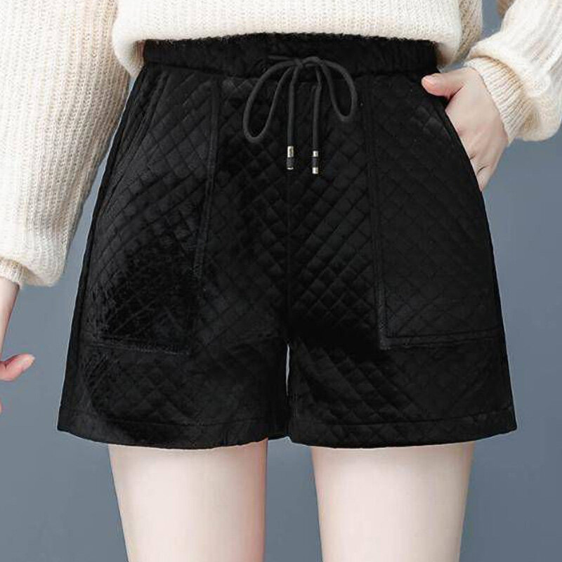 2023 New Women's Clothing Fashion Loose Casual Solid Color Elastic Waist Patchwork Lacing Drawstring Pocket Simplicity Shorts