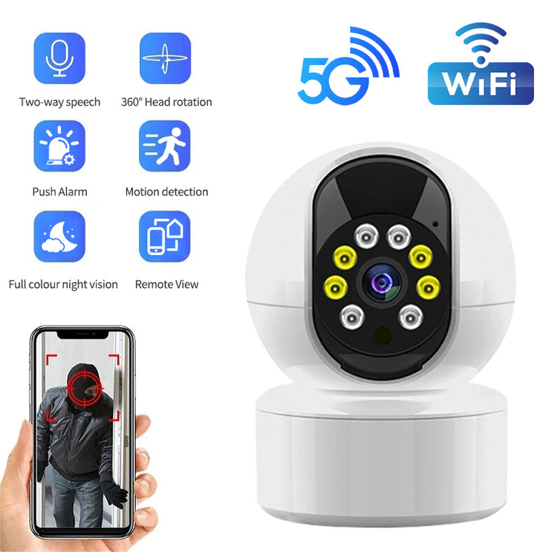 5G 와이파이 보안 보호 비디오 감시 IP 카메라, 지능형 모션 감지기, 오디오 녹음기 360 ° 회전 무선 캠, 신제품