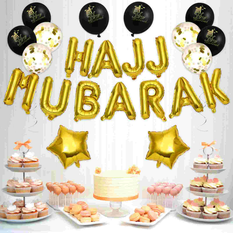 HAJJ MUBARAK Letter Latex Balloons Set di palloncini decorativi con Layout di sfondo celebrità per Eid -Fitr