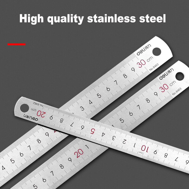 Deli régua de metal de aço inoxidável 15/20/30cm linha reta réguas para a escola crianças precisão de medição desenho ferramenta reglas supplie