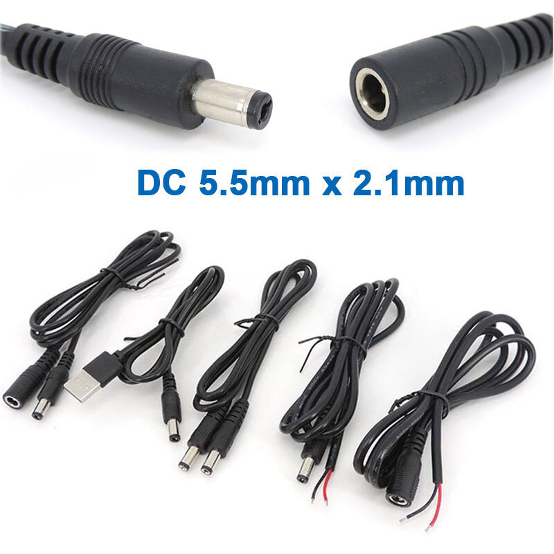 2-контактный удлинитель питания постоянного тока USB 5,5x2,1 мм штекер-штекер Женский кабель для зарядки 5,5 мм x 2,1 мм Штекерный разъем провод cctv