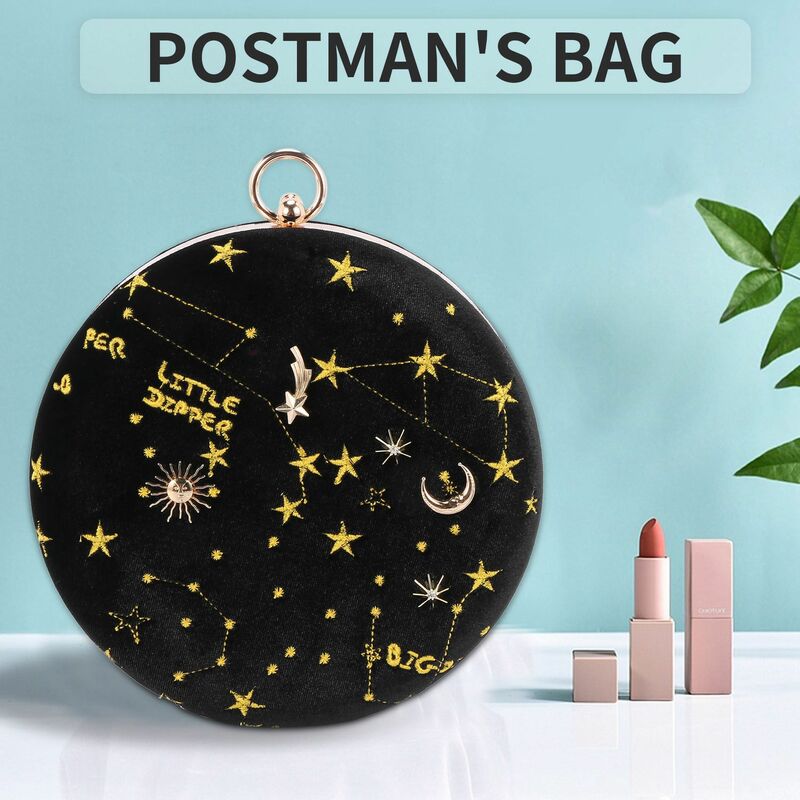 Круглая модная Замшевая сумка на плечо с изображением звездного неба, женская сумка-мессенджер через плечо на цепочке, женская сумка, Женская круглая сумочка
