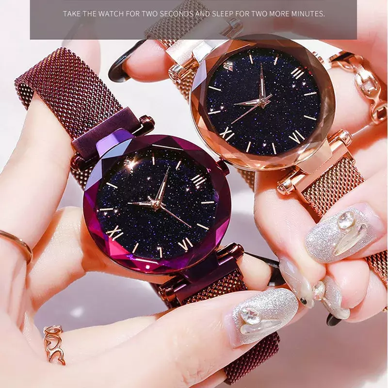 Moda donna cielo stellato orologi fibbia magnetica cintura in rete orologio al quarzo con diamanti orologio da donna orologio da polso Reloj Para Mujer