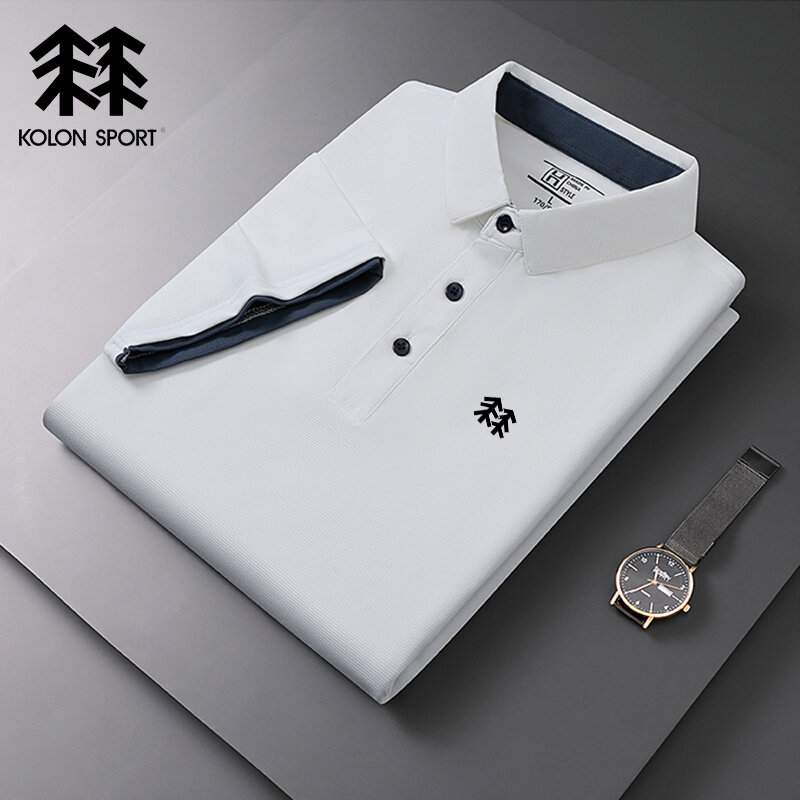 KOLONSPORT-Camisa polo respirável bordada masculina de manga curta, blusa casual de negócios, alta qualidade, nova, verão